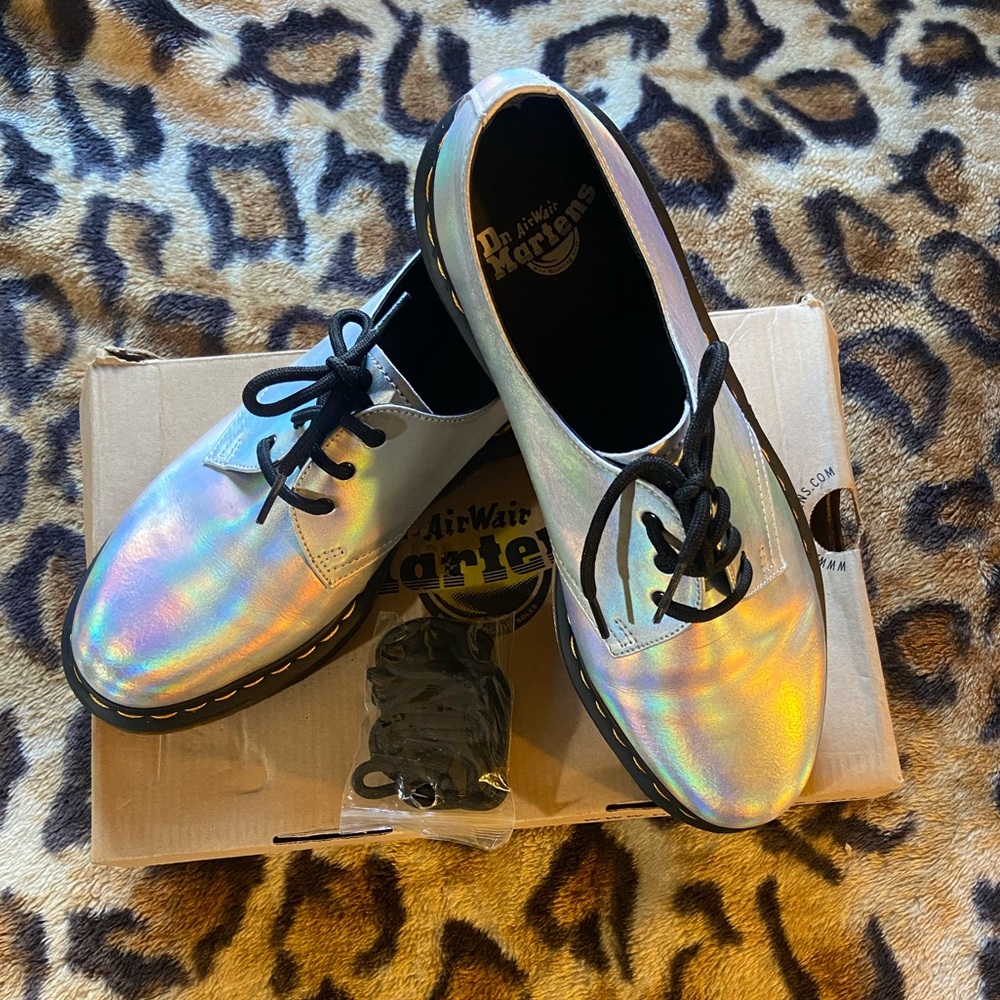 Silver Iridescent Low Top Dr. Martens